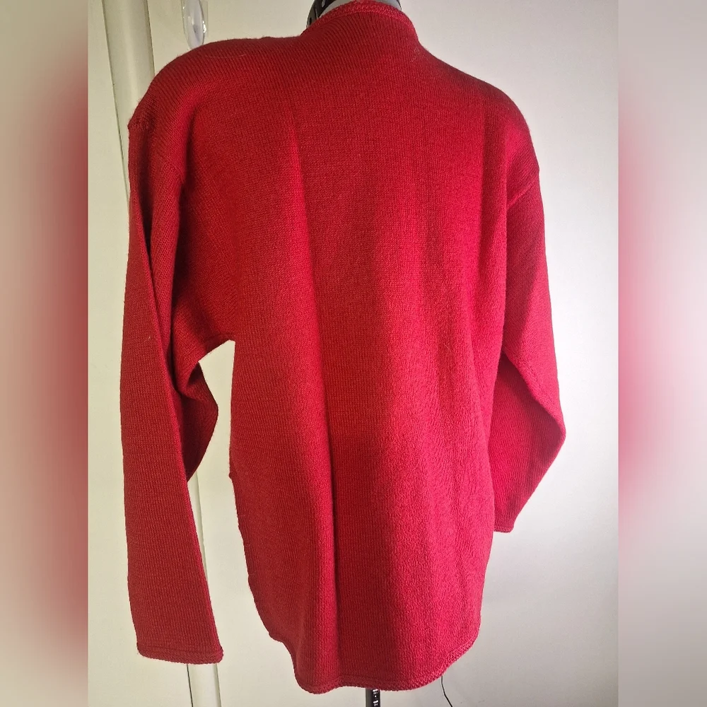 Korea 100% Wool Red Cardigan w/ Covered Buttons Size Small